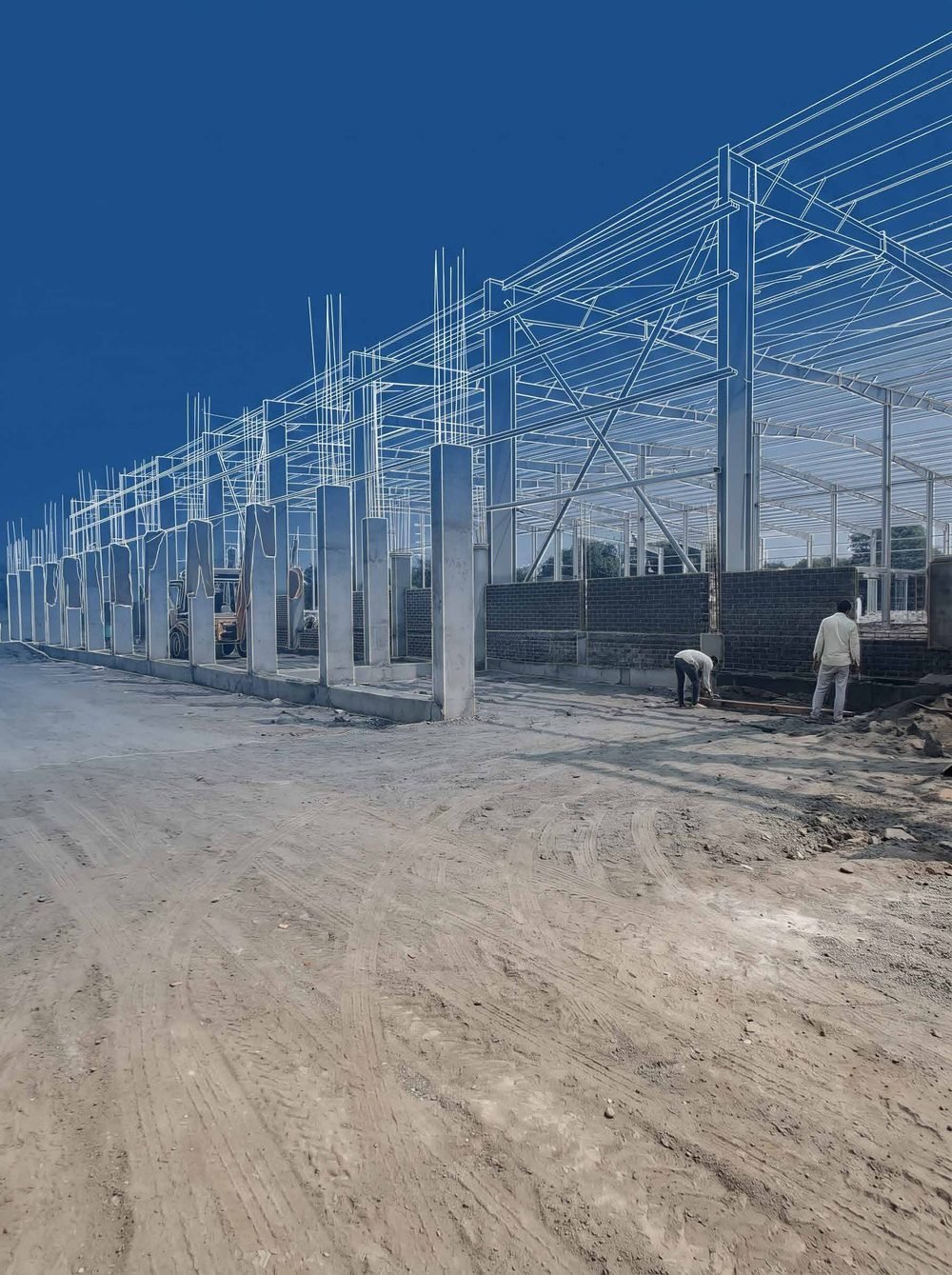 Structural steel erection on a greenfield F&B construction site